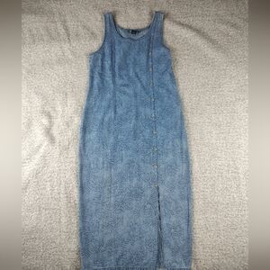 Blue J Sleeveless Denim Dress Captain Maxi Floral Tank Bodycon Medium Vintage